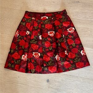 J. Crew Burgundy Red Rose Print Circle Skirt